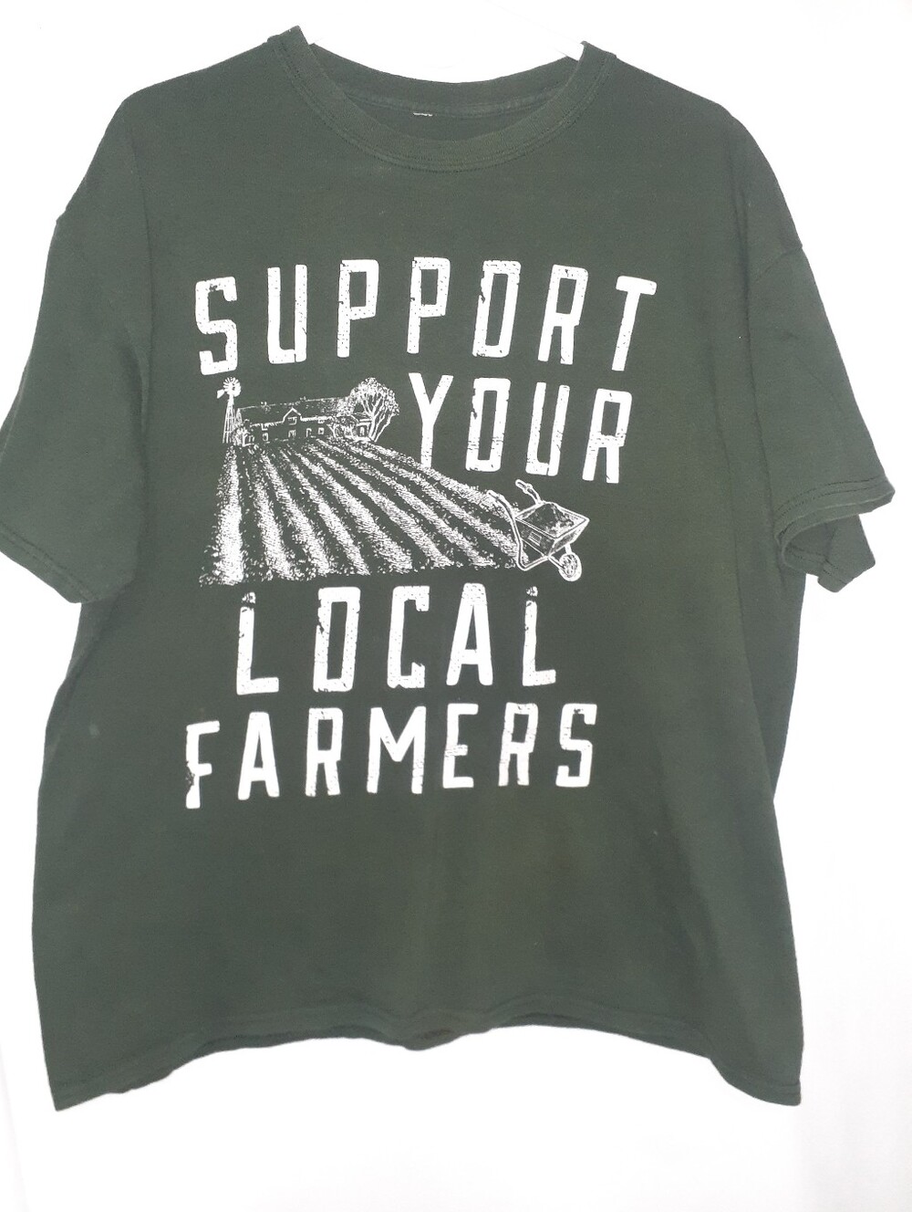 Dark Green XL Support Your Local Farmers T-shirt 100% Cotton